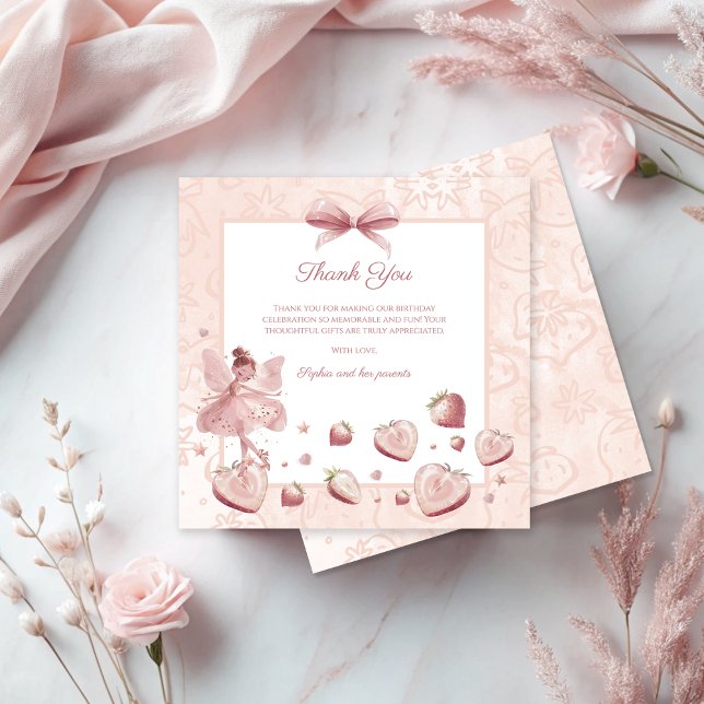 Fairy Girl Strawberry Berry Grattis på födelsedage Tack Kort (Skapare uppladdad)