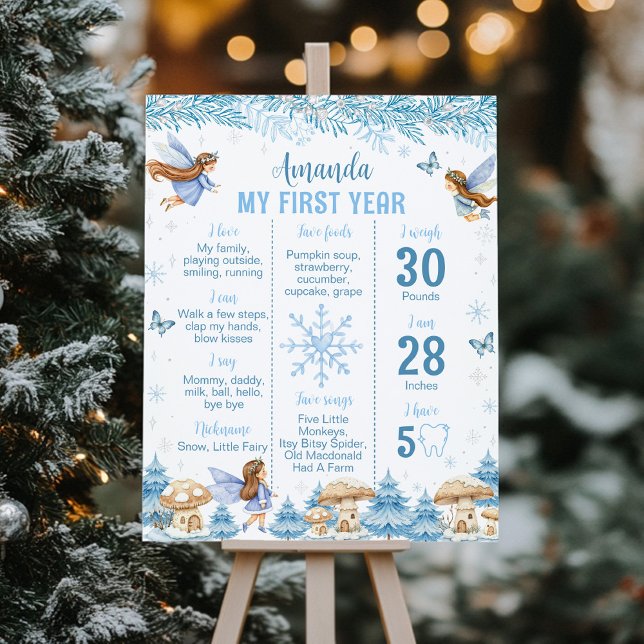 Fairy Girl Winter Garden Birthday Milestone Sign Poster (Skapare uppladdad)