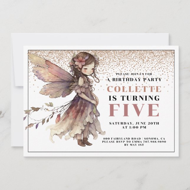 Fairy Girl's 5th Födelsedagsfest inbjudan (Framsida)