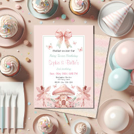 Fairy Girls Mushroom House Ribbon Twillingars Birt Inbjudningar