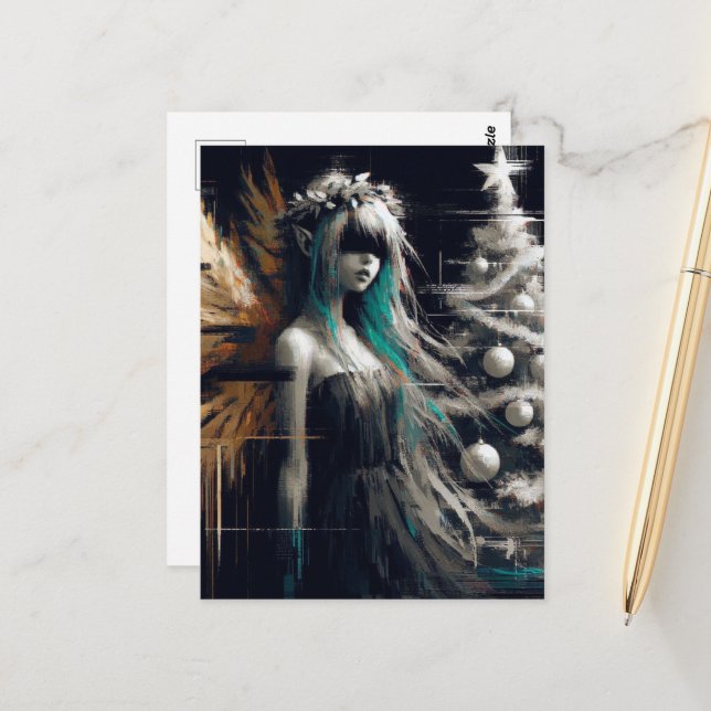 Fairy Glitch-jul Vykort (Fram/Back In Situ)