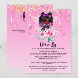 Fairy glitter African American Girl rosa födelseda Inbjudningar