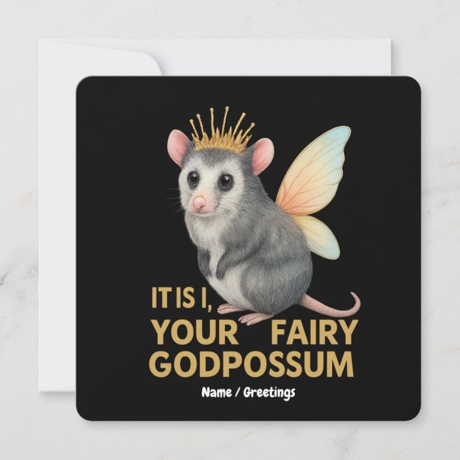 Fairy Godpossum Cute Opossum med Krona och Vingar Inbjudningar (Framsida)