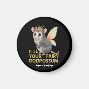 Fairy Godpossum Cute Opossum med Krona och Vingar Magnet