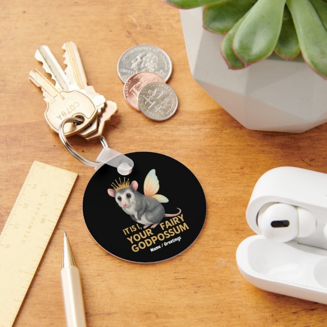Fairy Godpossum Cute Opossum med Krona och Vingar Nyckelring (Skrivbord)