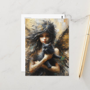 Fairy Holding a Cute Kitten Vykort