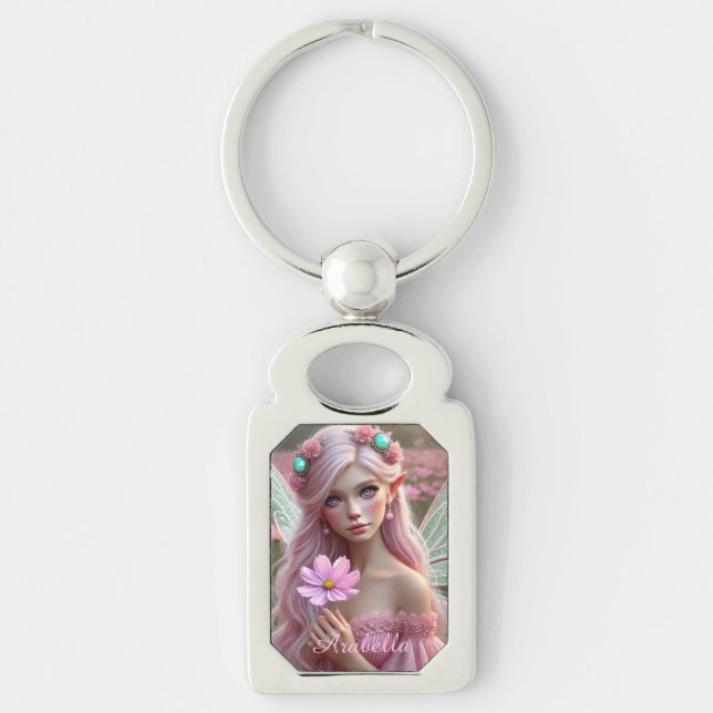 Fairy i Cosmos Rektangulärt Silverfärgad Nyckelring (Framsidan)