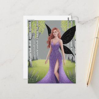 Fairy in a Purple Dress Forest Fantasy Vykort