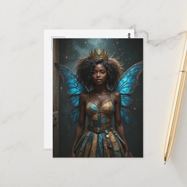 Fairy in an Upcycled Dress Vykort (Fram/Back In Situ)