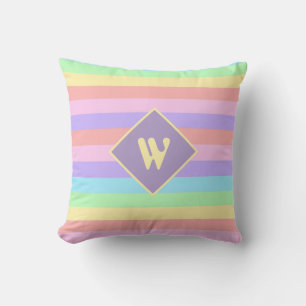 Fairy Kei Pastell Regnbågsrandig Monogram Kudde