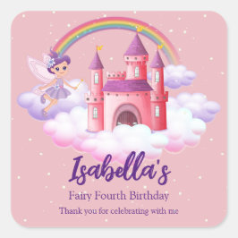 Fairy Kid's Birthday Fairytale Castle Rainbow  Fyrkantigt Klistermärke