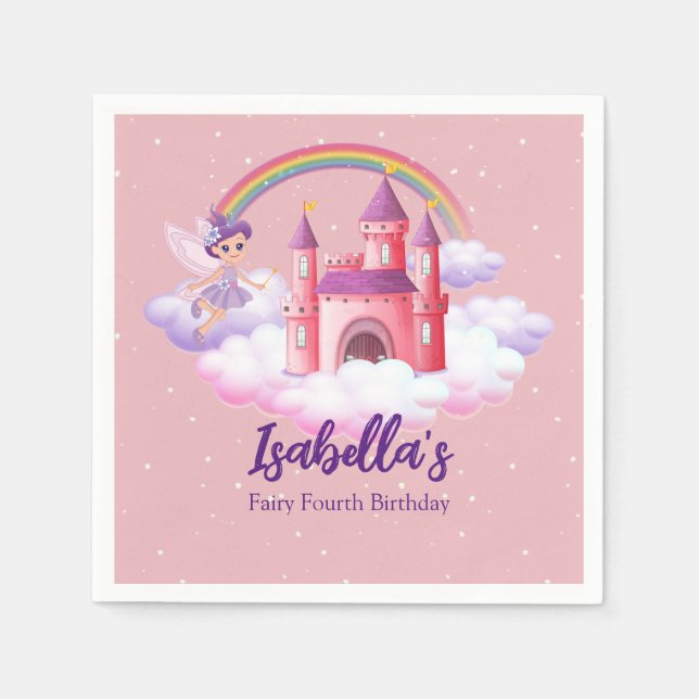 Fairy Kid's Birthday Fairytale Castle Rainbow  Pappersservett (Framsidan)