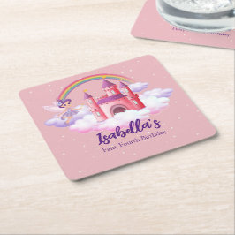 Fairy Kid's Birthday Fairytale Castle Rainbow  Underlägg Papper Kvadrat