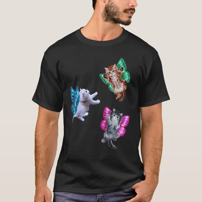 Fairy Kittens with Butterfly Vingar, Cute Fa T Shirt (Framsida)