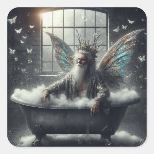 Fairy Kung tar en bath Fyrkantigt Klistermärke