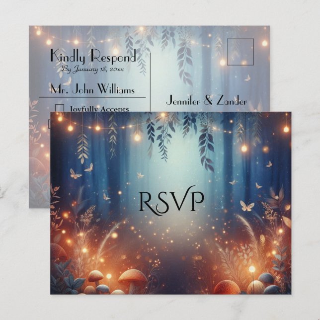 Fairy Lights and Moonlit Forest Magic RSVP   Inbjudan Vykort (Fram/baksida)