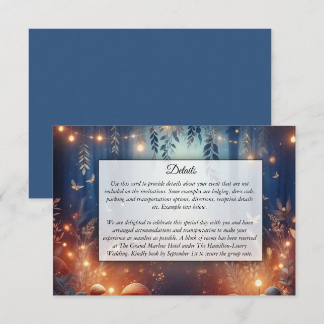 Fairy Lights and Moonlit Forest Magic Wedding Tilläggskort (Fram/baksida)