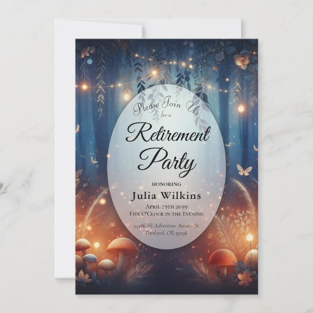 Fairy Lights in a Moonlit Forest Retirement Party Inbjudningar (Framsida)