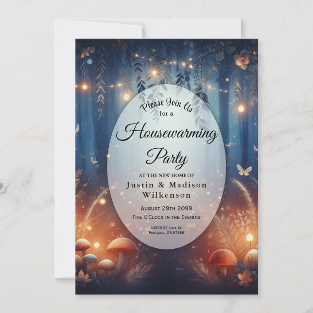 Fairy Lights in Moonlit Forest Housewarming Party Inbjudningar (Framsida)