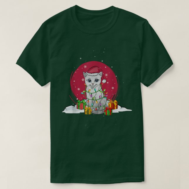 Fairy ljus, gullig julkatt i snö med ris t shirt (Design framsida)