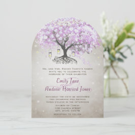 Fairy Ljus Mason Burk Lavender Löv Träd Bröllop Inbjudningar