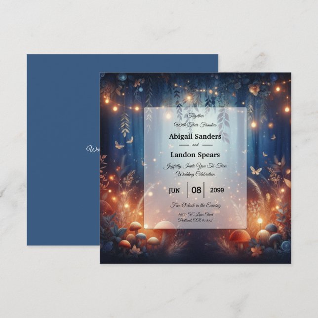 Fairy Ljus och Moonlit Forest Magic Bröllop Inbjudningar (Fram/baksida)