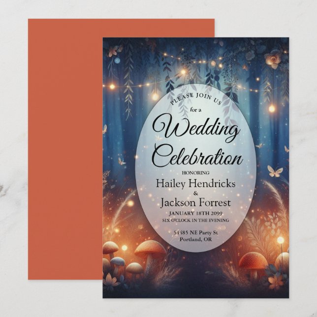 Fairy Ljus och Moonlit Forest Magic Bröllop Inbjudningar (Fram/baksida)