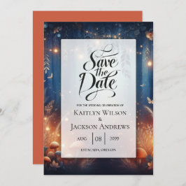 Fairy Ljus och Moonlit Forest Magic Bröllop Spara Datumet