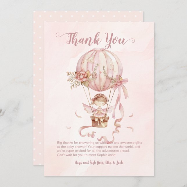 Fairy Luftballong Girl Baby Shower Tack (Fram/baksida)