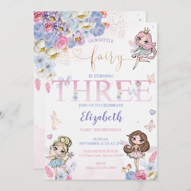Fairy Magic Forest Garden Girl Birthday Inbjudningar (Fram/baksida)