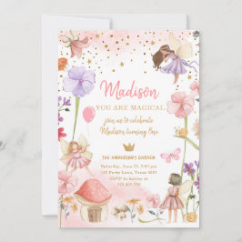 Fairy Magic Forest Garden Girl First Birthday in Inbjudningar