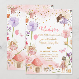 Fairy Magic Forest Garden Girl First Birthday in Inbjudningar