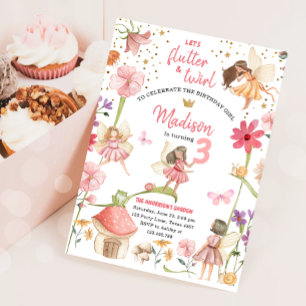Fairy Magic Forest Garden Girl First Birthday in Inbjudningar