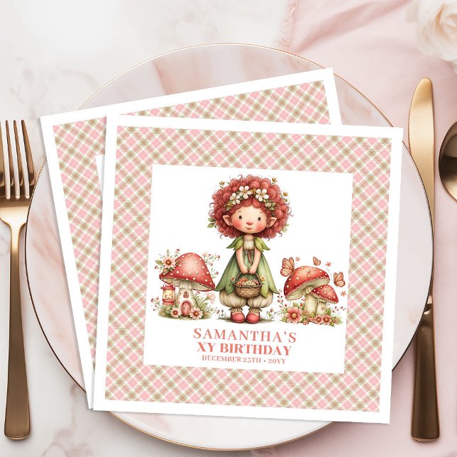 Fairy Magic Garden Rosa Blommor Födelsedagsfest  Pappersservett (Fairy Magic Garden Pink Flowers Birthday Party Napkins)