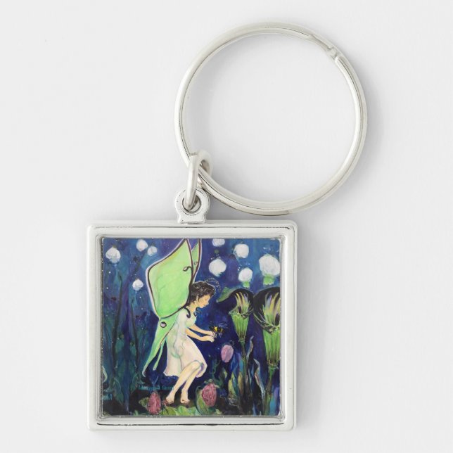 Fairy Moth Luna Slipper Pulpit Maureen Girard Fyrkantig Silverfärgad Nyckelring (Framsidan)
