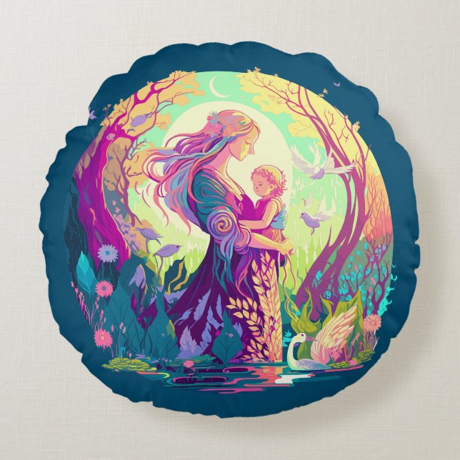 Fairy Mother Rund Kudde (Framsidan)
