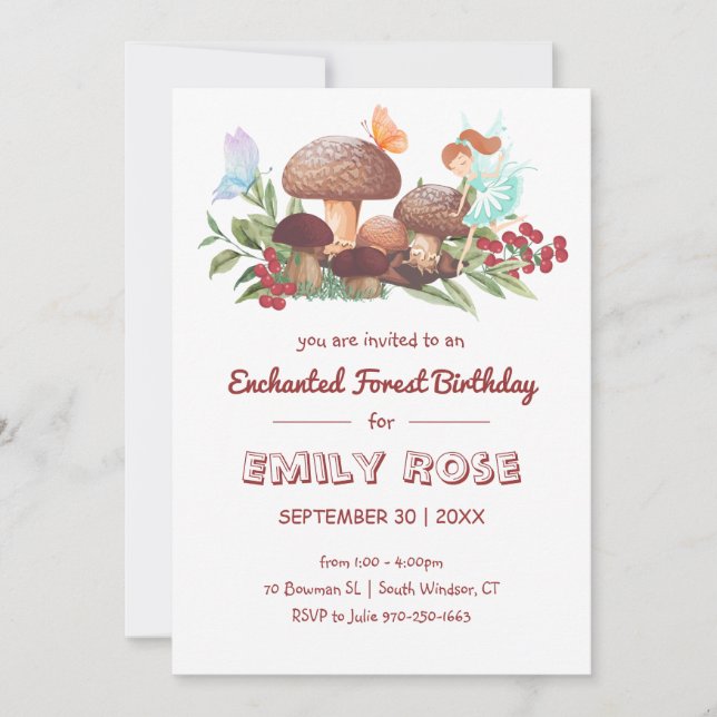 Fairy Mushroom Butterfly Enchanted Forest Birthday Inbjudningar (Framsida)