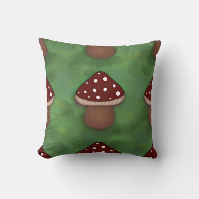 Fairy Mushroom Cushion - green and red   Kudde (Framsida)