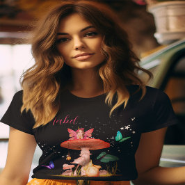 Fairy Mushroom Enchanted Magic Stars Black T Shirt