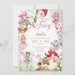 Fairy Mushroom Fairytale Magic Birthday Rosa Inbjudningar