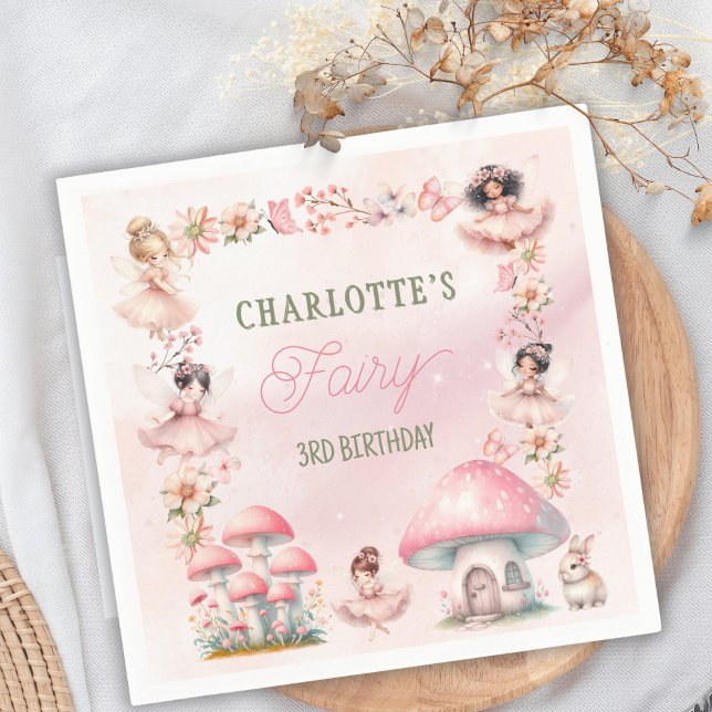 Fairy Mushroom House Pink Birthday Pappersservett (Skapare uppladdad)