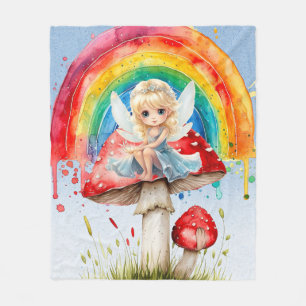 Fairy Mushroom Paint Rainbow Girl Födelsedagsfest Fleecefilt