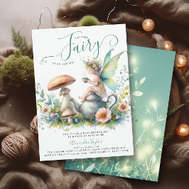 Fairy Mushroom Vild Flowers Baby Tea Girl Shower Inbjudningar