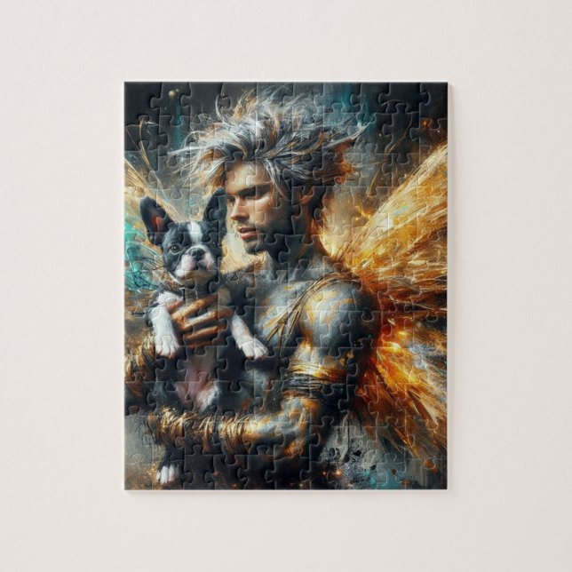 Fairy och hans Boston Terrier Puppy Pussel (Vertikal)