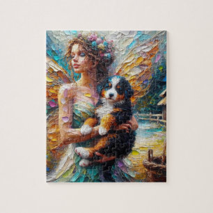 Fairy och hennes Bernese Mountain Hund Puppy Pussel