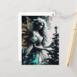 Fairy och hennes Julgran Glitch Vykort