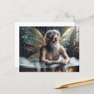 Fairy Old Man tar en bubble Bath Vykort
