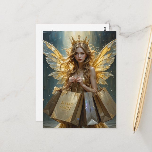 Fairy on a Shopping Spree Vykort (Fram/Back In Situ)