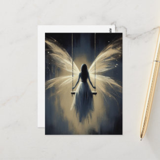 Fairy on a Swing at Night Vykort