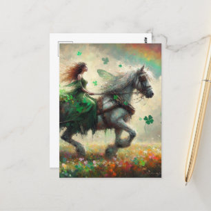 Fairy on Horseback Bringing Tur för St Patricks Vykort